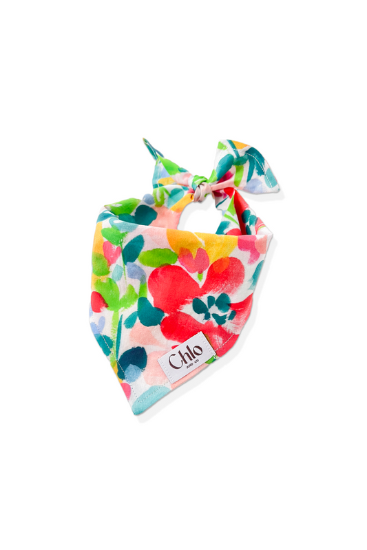 Add a pop of floral fun to your pup's wardrobe with our Floweret Dog Bandana. Made of soft cotton poplin, this bandana features vibrant flowers that will make your furry friend stand out in style. Time to spruce up their look!